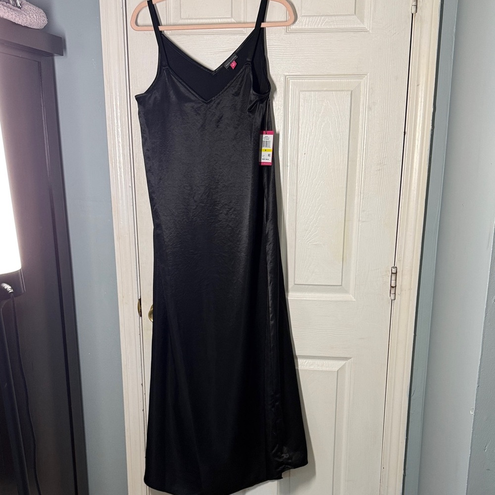 NWT Vince Camuto Black Satin Slip Dress with Pink Tag